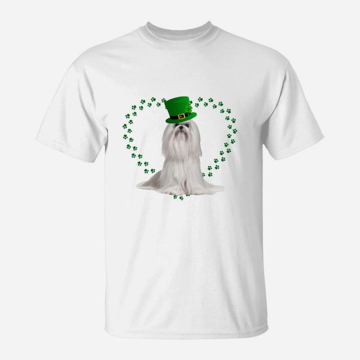 Maltese Heart Paw Leprechaun Hat Irish St Patricks Day Gift For Dog Lovers T-Shirt