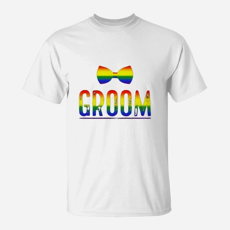 Mens Bachelor Party Shirt Gay Pride Rainbow Bow Tie Groom T-Shirt