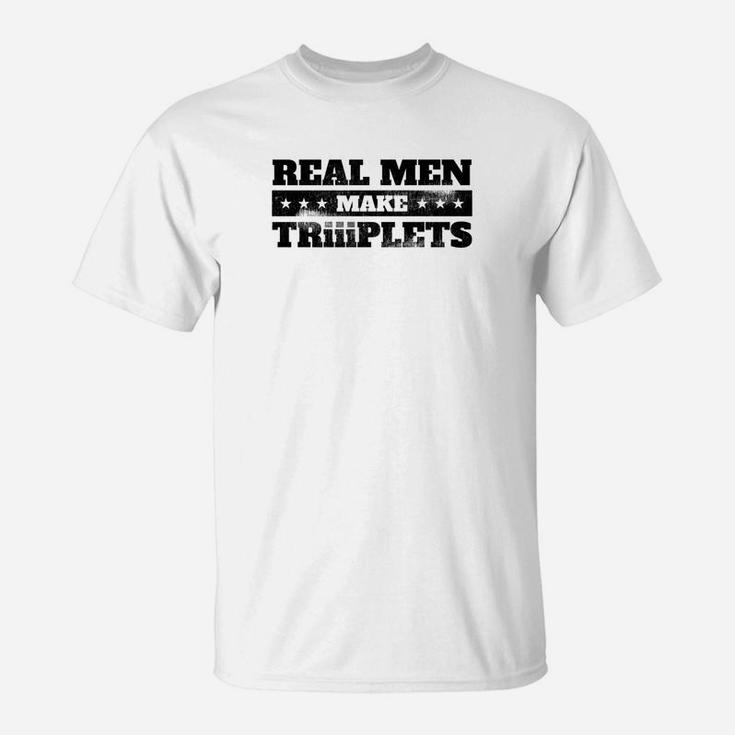 Mens Dad Of Triplets Fathers Day Three Babies Premium T-Shirt
