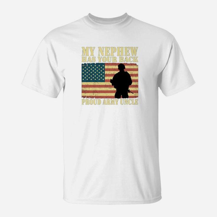 Mens My Nephew Has Your Back Proud Army Uncle Family Gifts T-Shirt