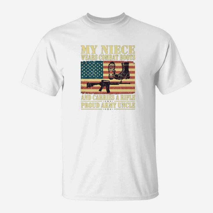 Mens My Niece Wears Combat Boots Proud Army Uncle Us Flag T-Shirt