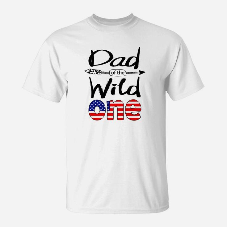 Mens White American Dad Of The Wild One Birthday America Flag Premium T-Shirt