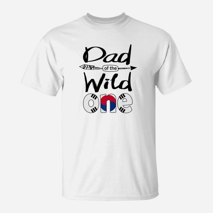 Mens White Korean Dad Of The Wild One Birthday South Korea Flag Premium T-Shirt