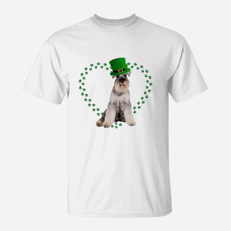 Miniature Schnauzer Heart Paw Leprechaun Hat Irish St Patricks Day Gift For Dog Lovers T-Shirt