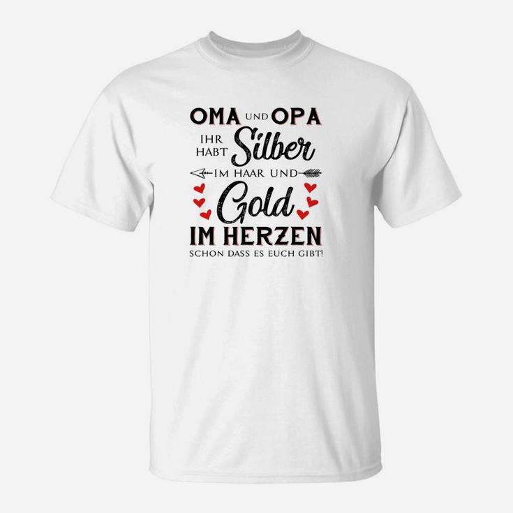 Oma und Opa Herzdesign T-Shirt in Silber und Gold