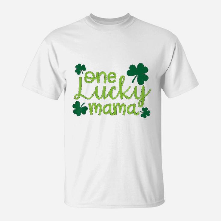 One Lucky Mama Cute St Pattys Day Four Leaf Clover T-Shirt