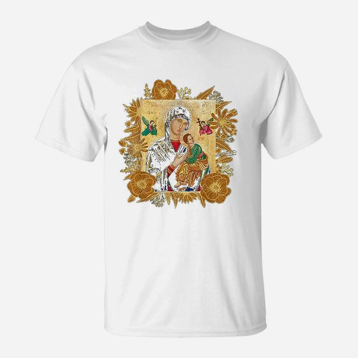 Our Lady Of Perpetual Help Blessed Mother Mary Catholic Icon T-Shirt