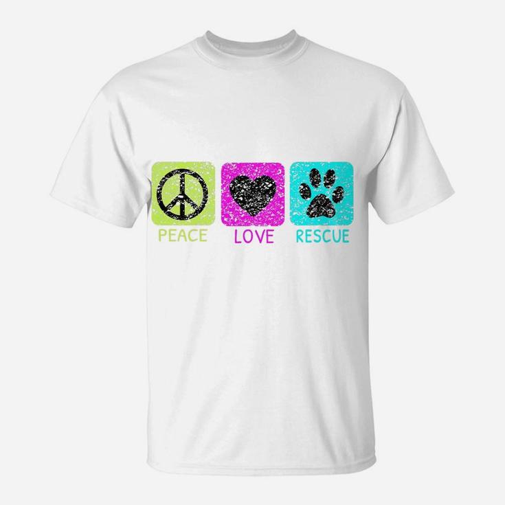 Peace Love Rescue Dogs Distressed Graphic Animal Lovers T-Shirt