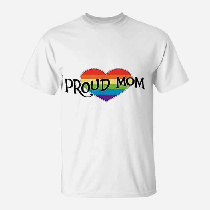 Proud Mom Lgbtq Pride Support Rainbow Heart T-Shirt
