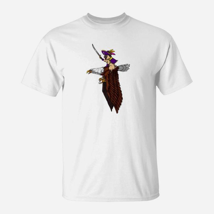 Pug Dog Pirate Riding Eagle Bird Funny T-Shirt