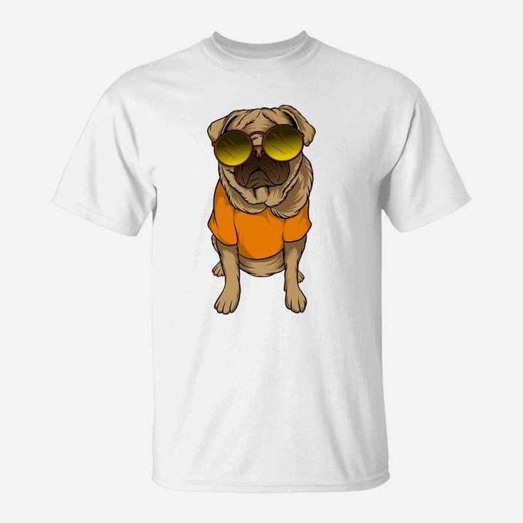 Pug Dog Wearing Sunglasses Cartoon Pet And Pet Lovers T-Shirt