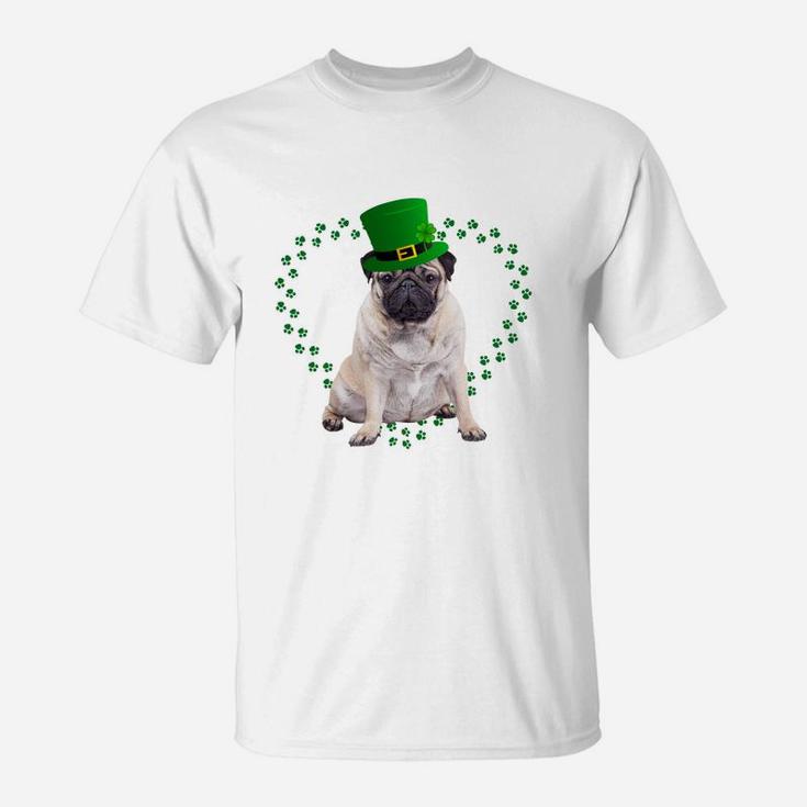 Pug Heart Paw Leprechaun Hat Irish St Patricks Day Gift For Dog Lovers T-Shirt