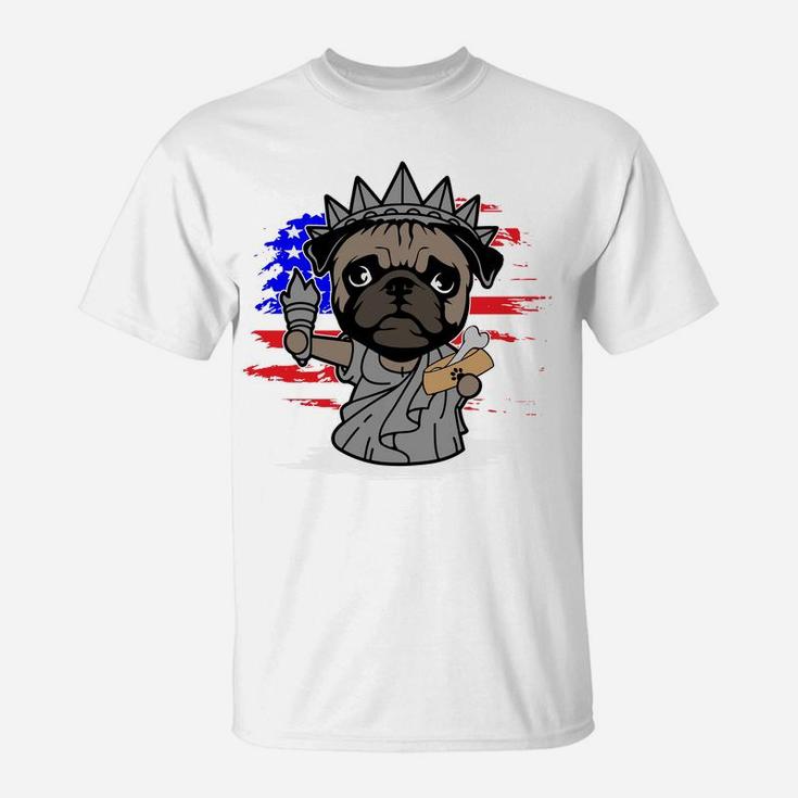 Pug Statue Of Liberty Memorial Day 4th Of July T-Shirt