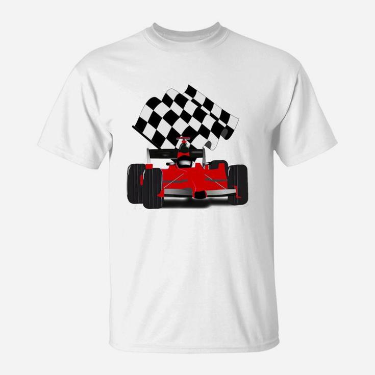 Red Race Car With Checkered Flag T-Shirt