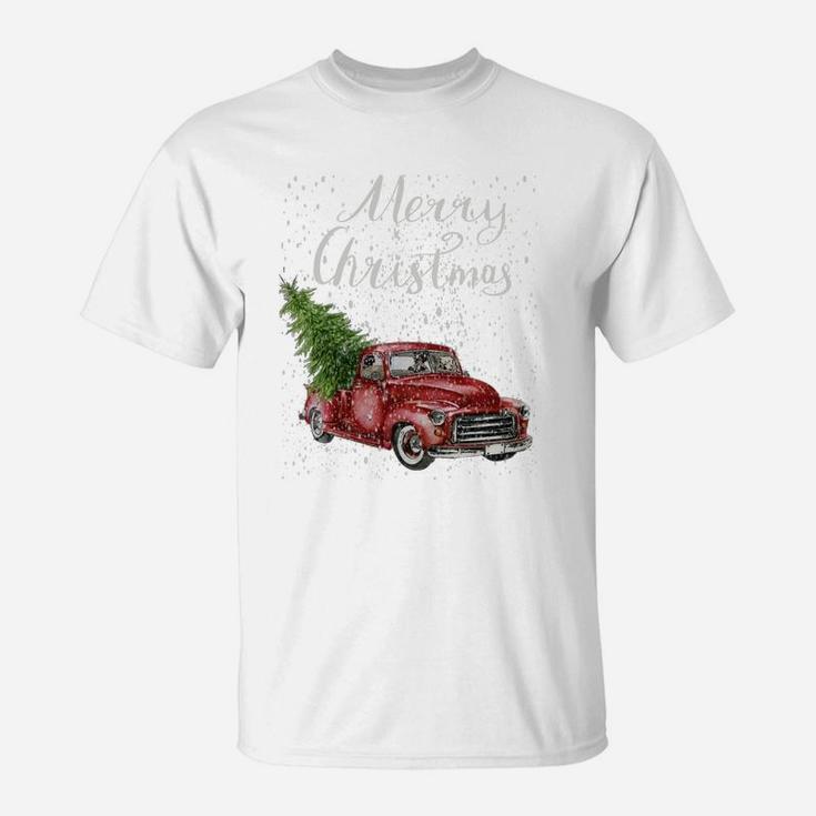 Red Truck Christmas Tree Vintage Red Pickup Truck Tee T-Shirt