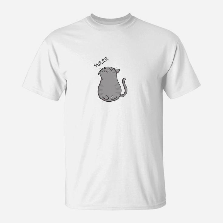 Schnurrende Katze T-Shirt für Herren, niedliches Kätzchen Motiv Weiß