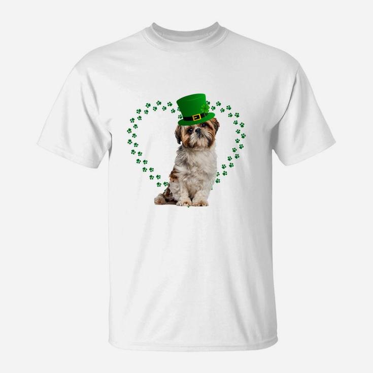 Shih Tzu Heart Paw Leprechaun Hat Irish St Patricks Day Gift For Dog Lovers T-Shirt
