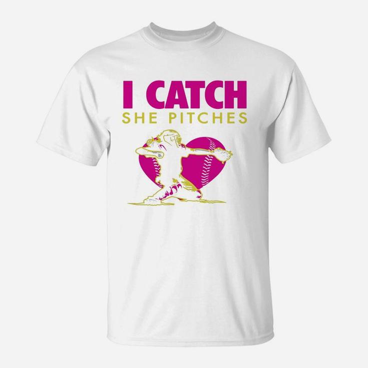 Softball Dad amp;amp; Mom Shirt - I Catch, She Pitches Black Youth B01n0p5vlh 1 T-Shirt