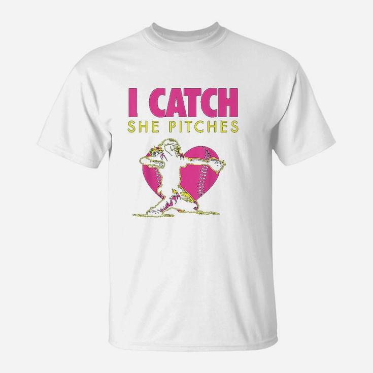 Softball Dad & Mom Shirt - I Catch, She Pitches Softball Dad & Mom Shirt - I Catch, She Pitches