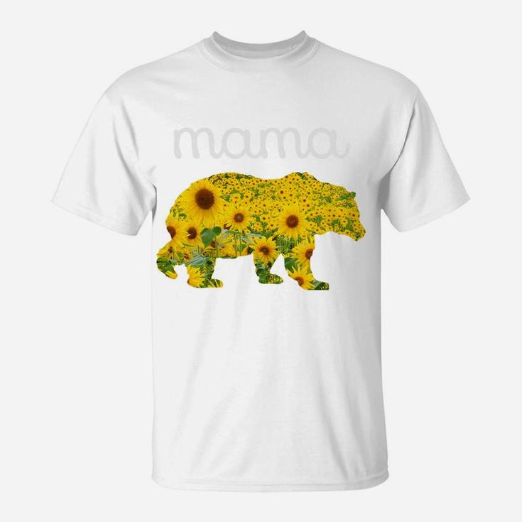 Sunflower Bear Mothers Day Flowers Mama Floral Prin T-Shirt