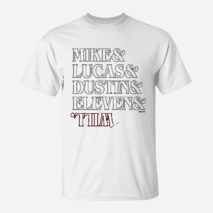 Superluxe Clothing The Party Mike Dustin Eleven And Will Names Upside Down T-Shirt