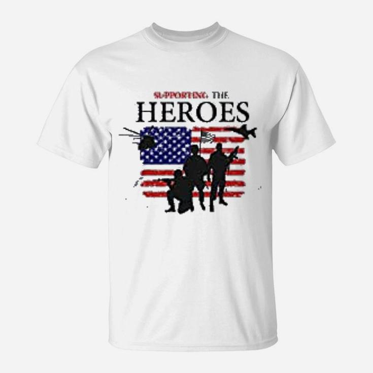 Supporting The Heroes Us Memorial Day 4th Of July American Flag T-Shirt