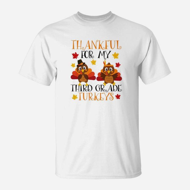 Thankful 3rd Grade Turkey Teacher Thanksgiving T-Shirt