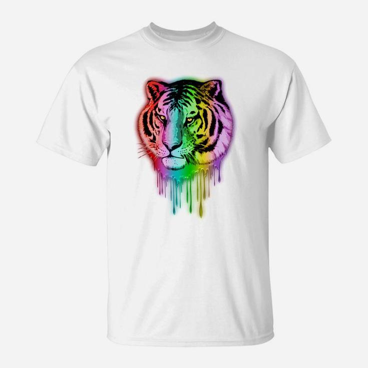 Tiger Neon Dripping Rainbow Colors Funny Shirts T-Shirt