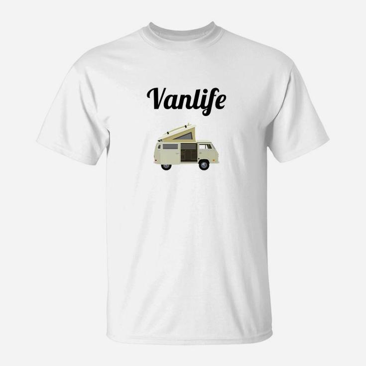 Vanlife Motiv Camper T-Shirt Unisex, Weiß für Reisefans