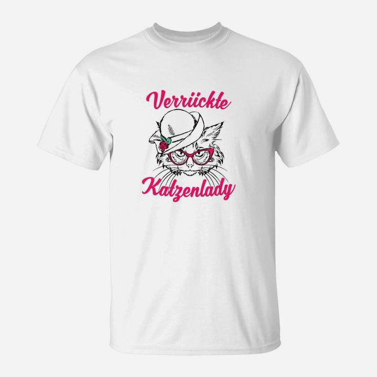 Verrückte Katzenlady T-Shirt im Vintage-Stil, Lustiges Katzenmotiv Tee