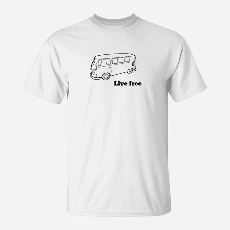 Vintage Bus Motiv Herren T-Shirt Live Free, Freiheitsliebendes Design