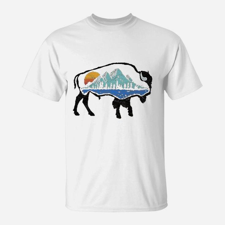 Vintage National Park Bison Landscape Buffalo Art T-Shirt