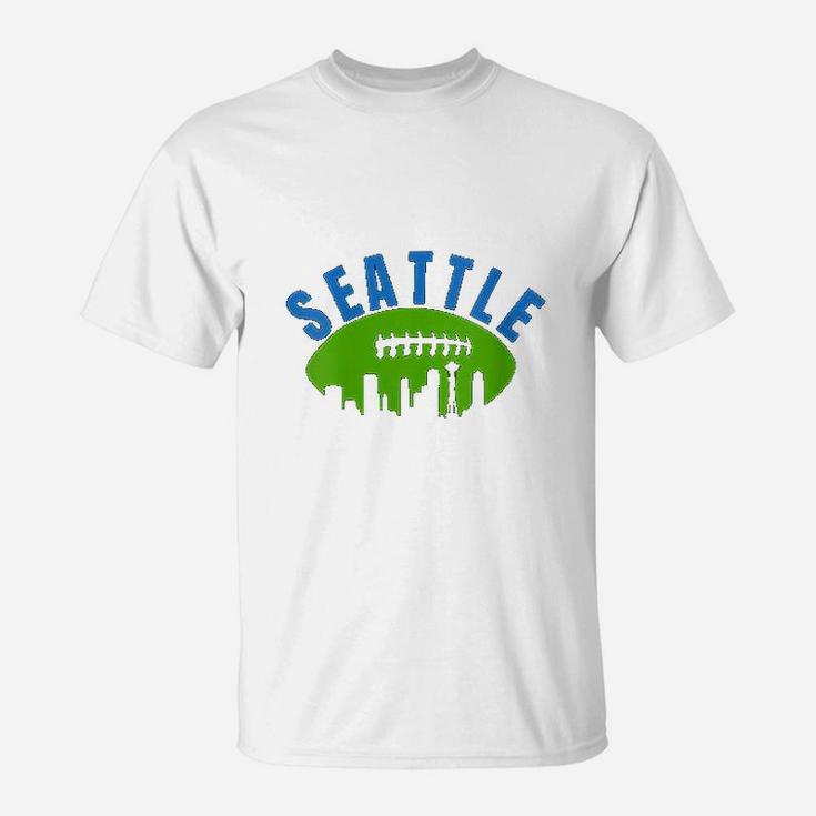 Vintage Seattle Cityscape Retro Football Graphic T-Shirt