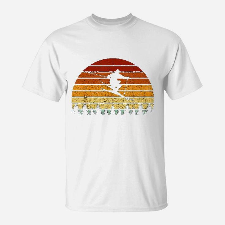 Vintage Sunset Skiing Gift For Skiers T-Shirt