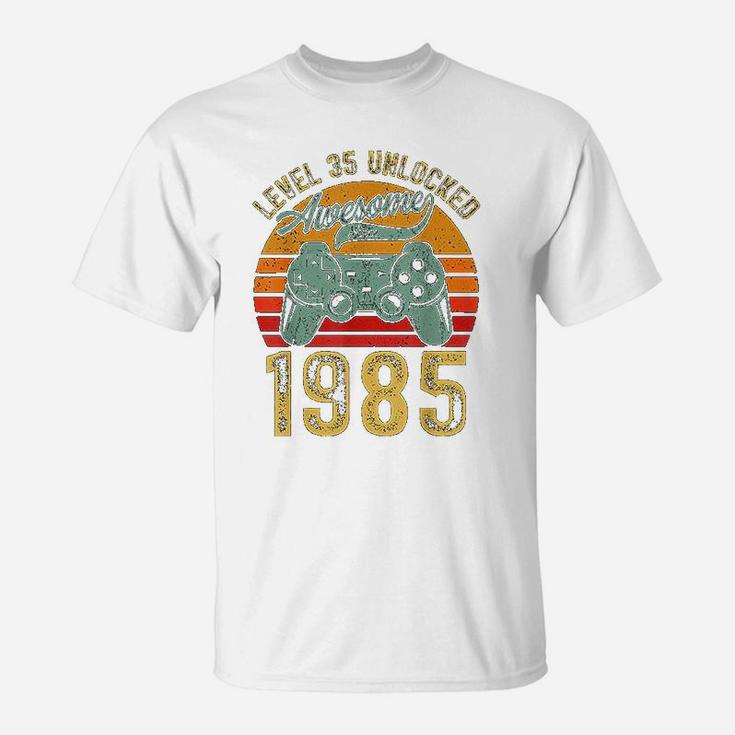 Vintage Video Gamers Level 35 Unlocked Awesome 1985 T-Shirt