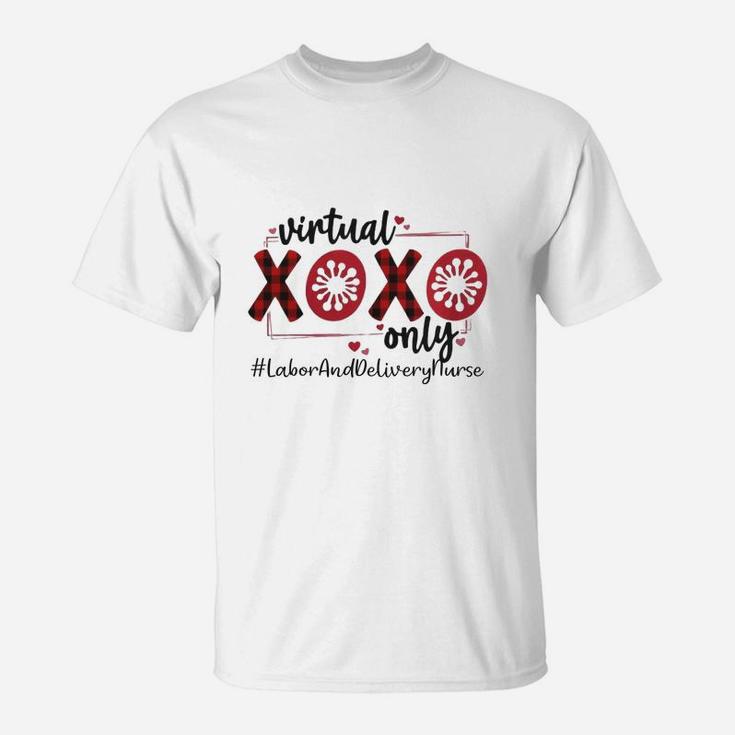 Vitual Xoxo Only Labor And Delivery Nurse Red Buffalo Plaid Nursing Job Title T-Shirt