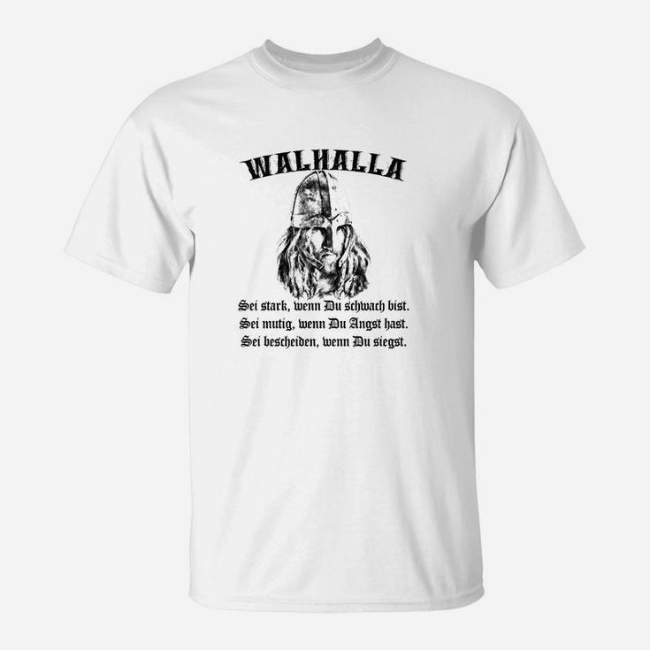 Walhalla T-Shirt mit Nordischer Mythologie Spruch, Krieger-Design