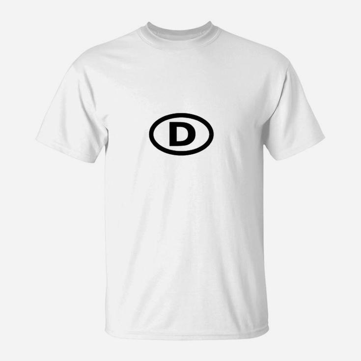Weißes Herren-T-Shirt mit Schwarzem 'D'-Kreislogo, Stylisches Design
