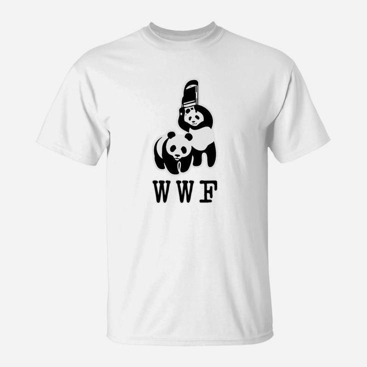 Weißes T-Shirt mit Panda-Ringkämpfer, WWF Parodie-Design für Fans