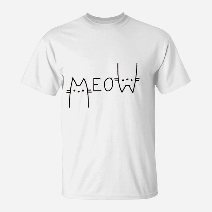 Women Cute Cat Funny Meow Graphic Casual Cat Lover T-Shirt