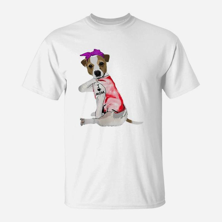 Women Gifts Jack Russell Terrier Dog Tattoo I Love Mom T-Shirt