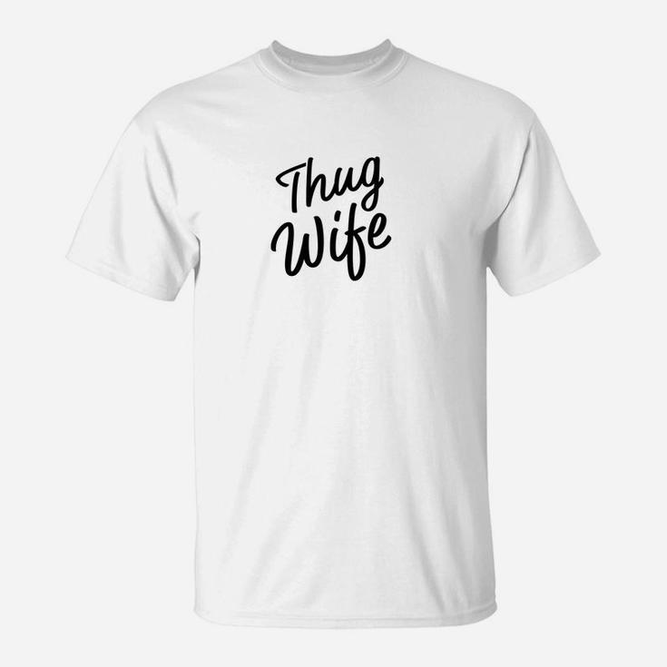 Womens Thug Wife Pun Funny Gift For Wife From Husband Dad Joke Premium T-Shirt