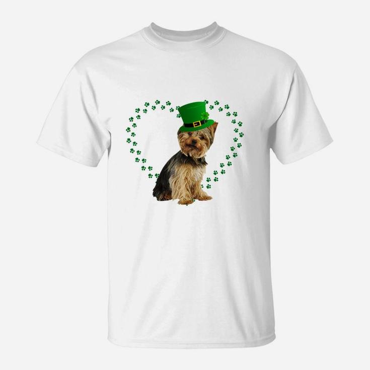 Yorkshire Terrier Heart Paw Leprechaun Hat Irish St Patricks Day Gift For Dog Lovers T-Shirt
