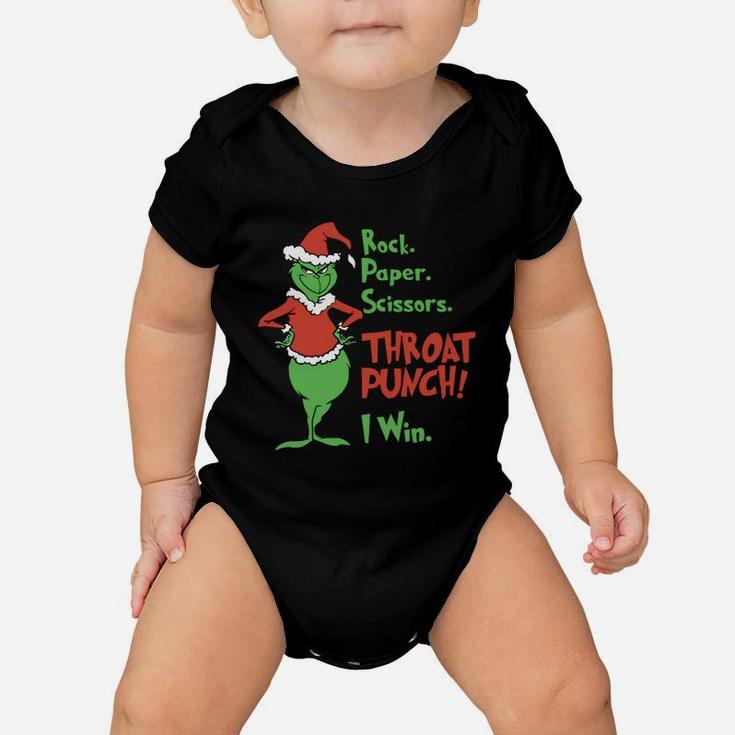 Grinch Rock Paper Scissors Throat Punch I Win Christmas Baby Onesie