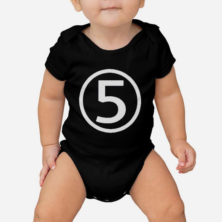 Happy Family Clothing Fifth Birthday Modern Circle Number Five Baby Onesie