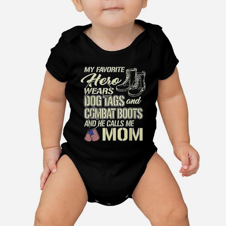 Hero Wears Dog Tags Combat Boots Proud Army Mom Mother Gift Baby Onesie