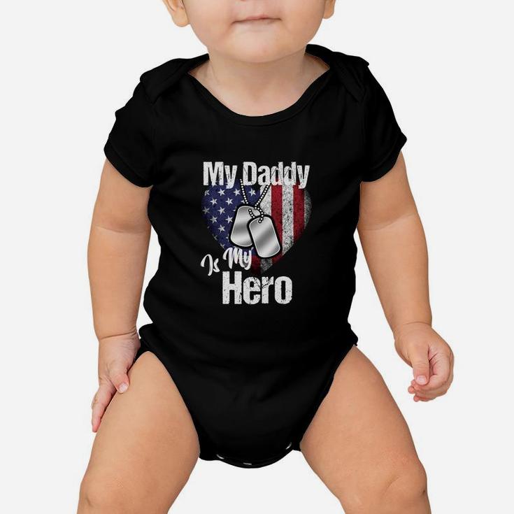 My Daddy Is My Hero Shirt Military Dog Tags Usa Flag Heart Baby Onesie