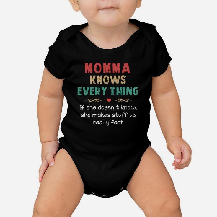 Vintage Momma Knows Everything Quote Black Funny Baby Onesie